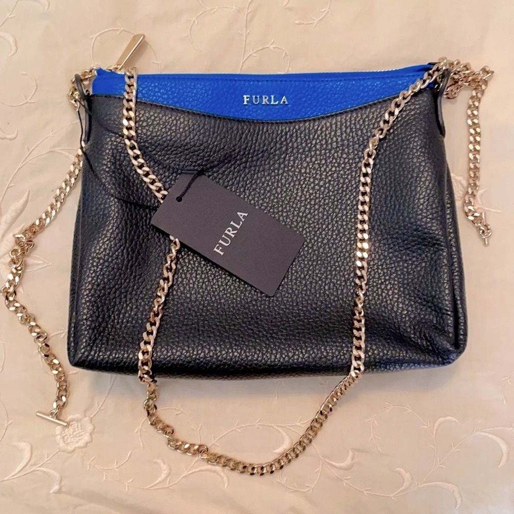 NWT Furla Linda xl crossbody bag in black + onyx